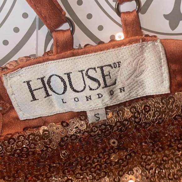 House of CB London Harley Lace Up Sequin Cocktail Mini Dress In Rose Gold - Picture 5 of 12